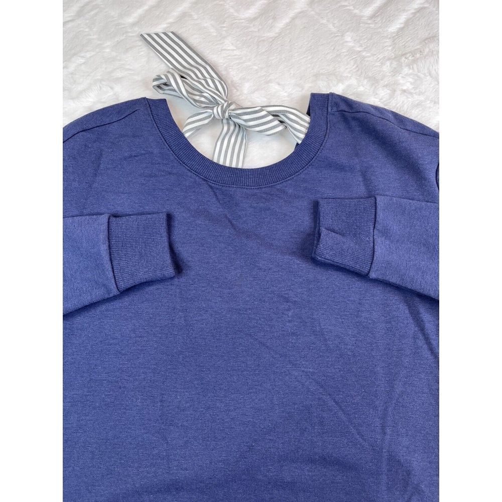 Kensie Jeans Sweater Women's (S) Blue Sweatshirt Stretch Ribbon Tie Pullover